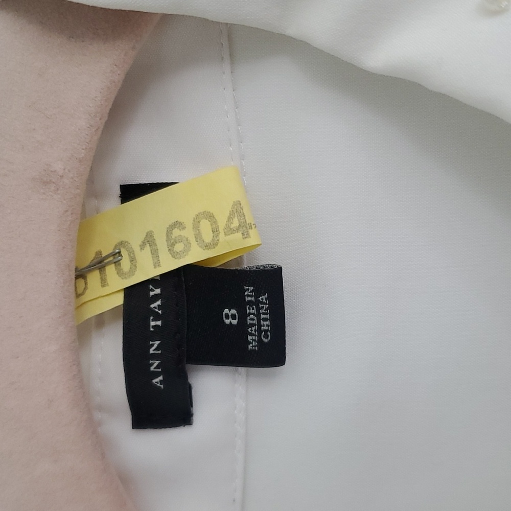 Ann Taylor white blouse with pearl beaded collar - Picture 3 of 6